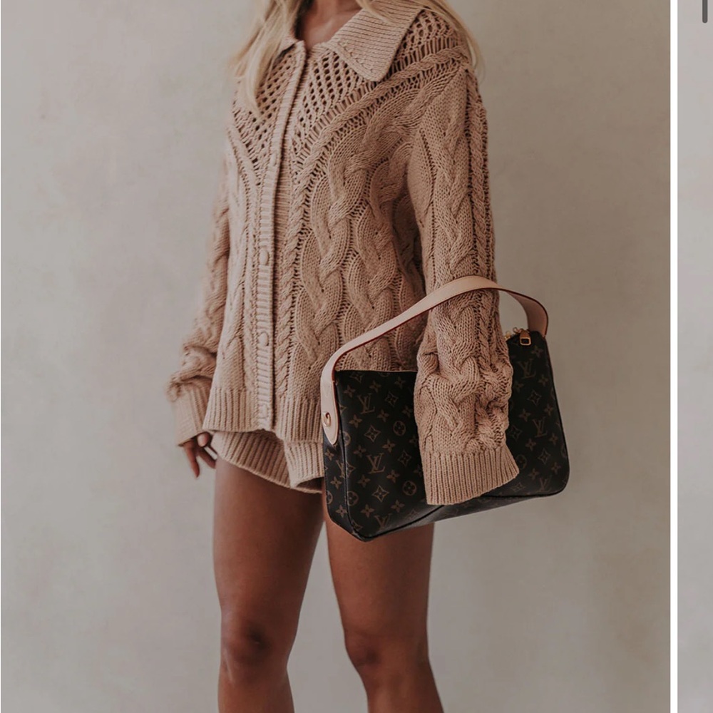 Sabo Set - Cable Knit Sweater Cardigan and Shorts